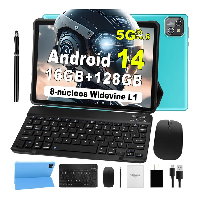 Tablet Android 14 Aorzoo 10.1' Hd 16+128gb Ram 1tb Ampliable Wifi 6 Octa-core Pad Bluetooth 5.0, Cámara Dual 5mp+13mp, Tableta Con Funda Plegable Y Gms Certificación Tablets Azul
