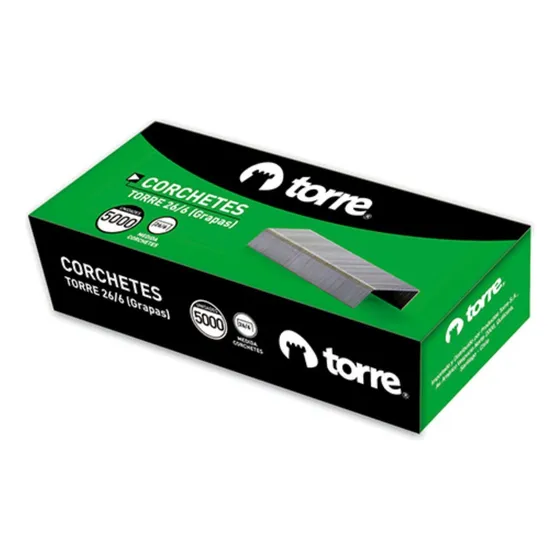 Caja Corchetes 26/6 5000 Unid. 20 Hojas. Torre