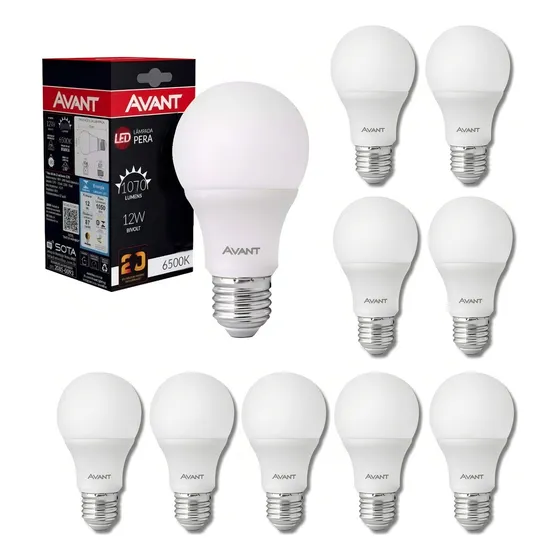 Kit Com 10 Lâmpadas De Led 12w Cor Amarela Bivolt Avant E-27