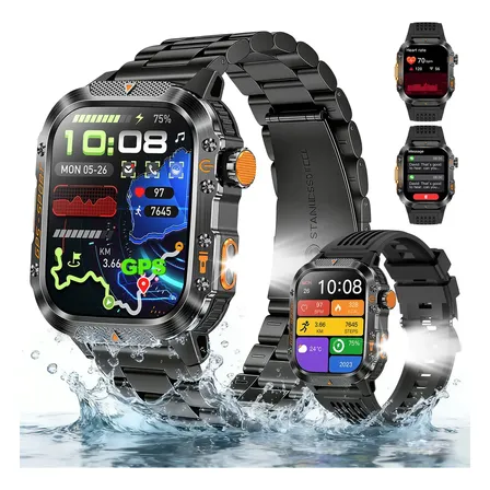 Relógio Inteligente Smartwatch Gps 3atm Grau Militar Água Chamadas Bluetooth Notificações Instantâneas Novante Masculino... Laranja Relógio Inteligente Tático Para Esportes