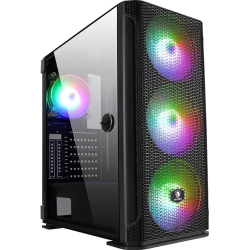 Gabinete de PC para juegos Sades Yu Rgb de vidrio templado, 4 ventiladores incluidos, puerta de vidrio templado Atx Rgb negra, alta compatibilidad, disipación de calor