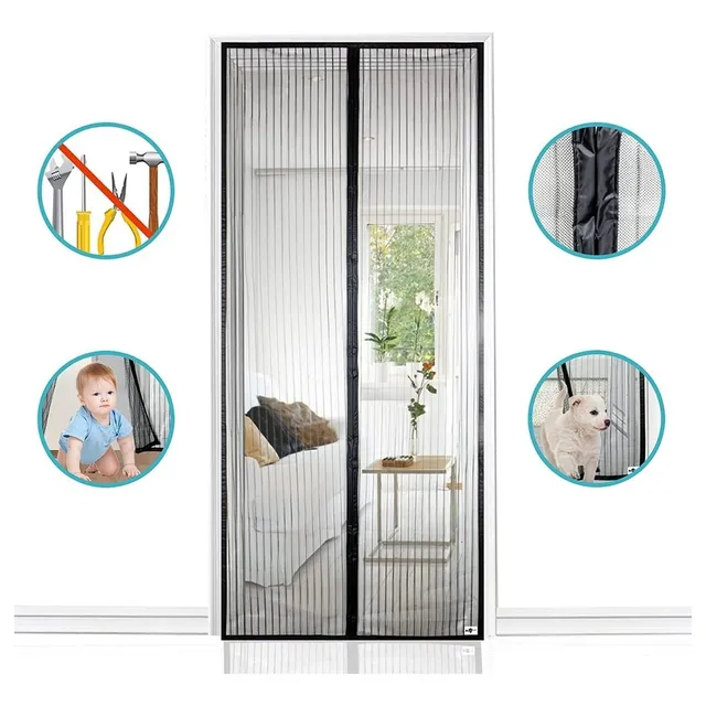 Mosquitera Magnética Para Puerta 90x210 Cm Color Negro