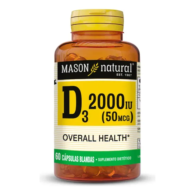 Vitamina D3 2000iu 50mcg Mason Natural 60 Capsulas