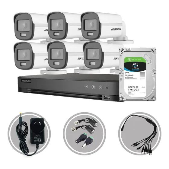 Kit Seguridad Hikvision Dvr 8ch + 6 Camara 2mp Colorvu + 1tb