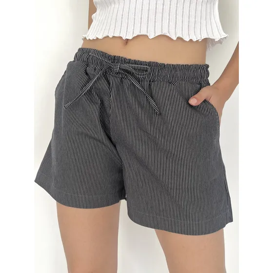 Short Boxer Gabardina Rayado Con Tiritas Mujer Marca Loca