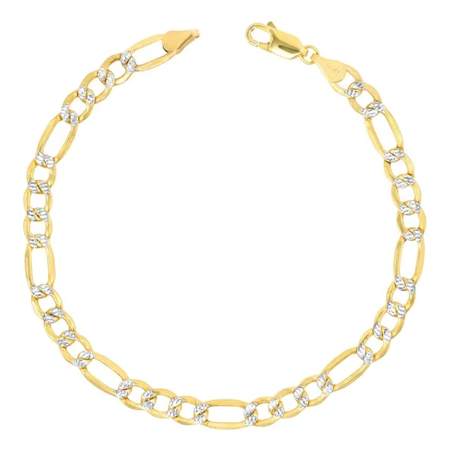 Pulsera Figaro 3x1 Diamantada Oro 14k Kilates 4mm 18cm Italy Diámetro 6 cm Largo 18 cm
