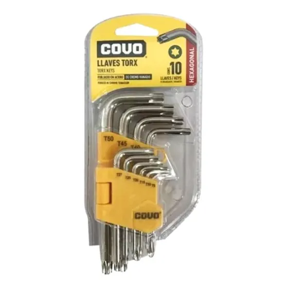 Juego Llave Torx Estrella T9, 10,15,20,25,27,30,40,45,50 Cov