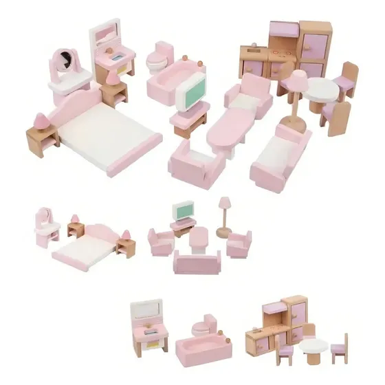 De Muebles De Madera Para Casa Muñecas 22 Juego Color Rosa
