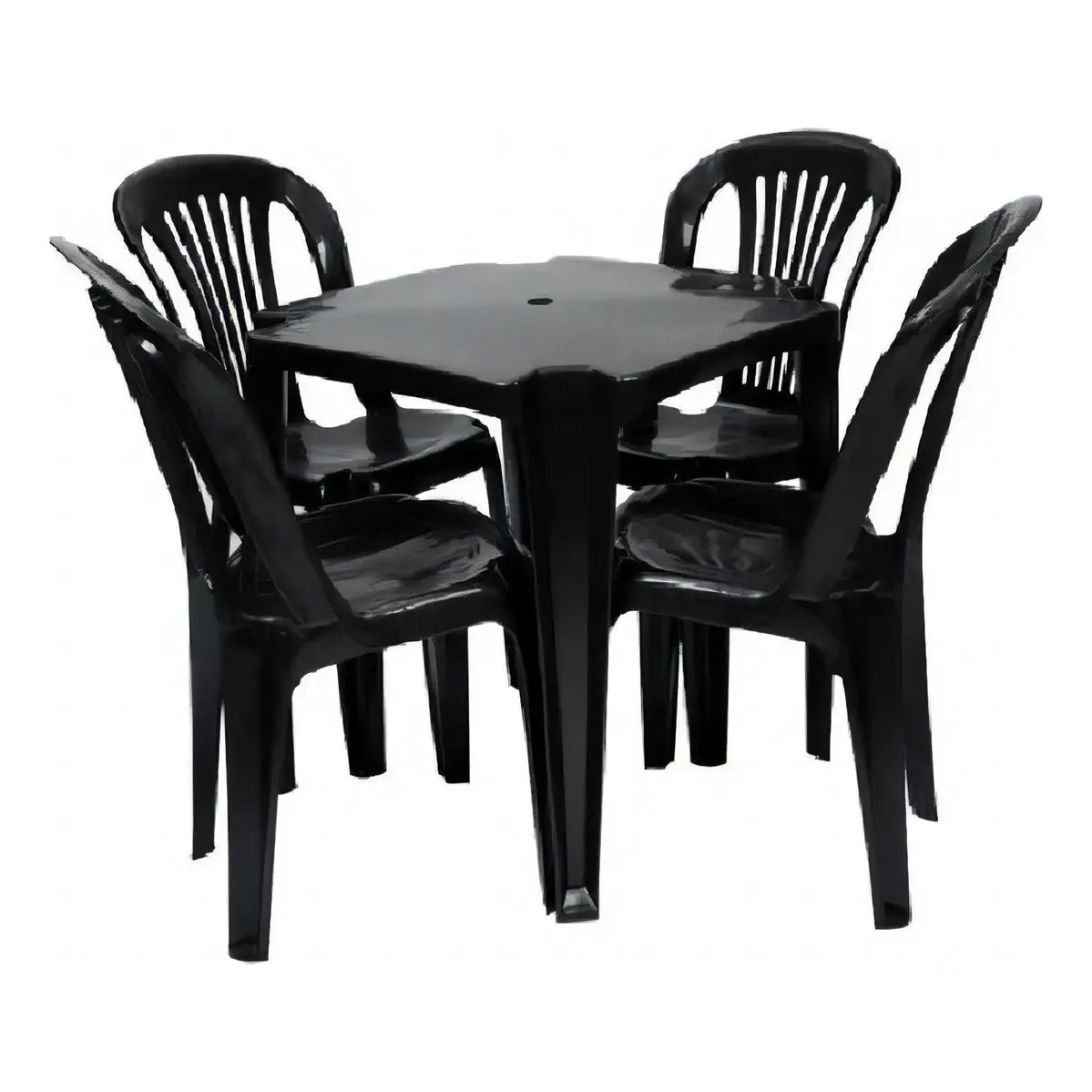 Jr Plasticos Kit Mesa Plástico Quadrada Preta com 4 Cadeiras Bistrô 70cm