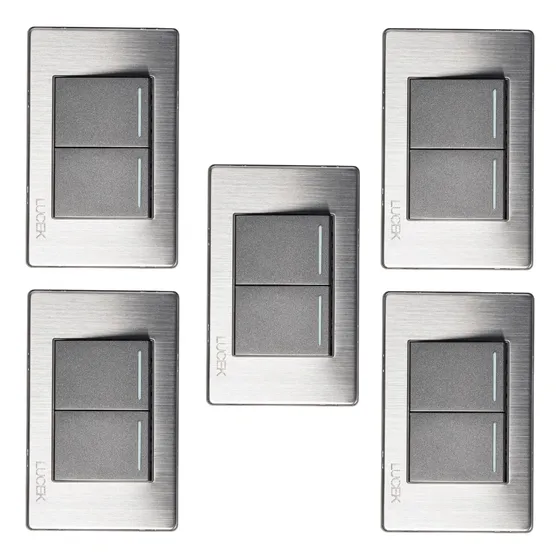 Paq. 5 Placas Metálicas Con 2 Interruptores Sencillos Lucek