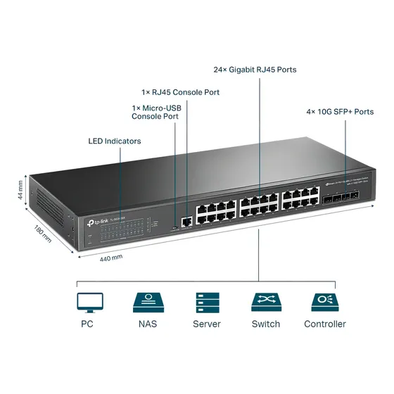 Switch administrable TP-Link SG3428X 24 puertos Gigabit L2 + 4 ranuras SFP + de 10 GE
