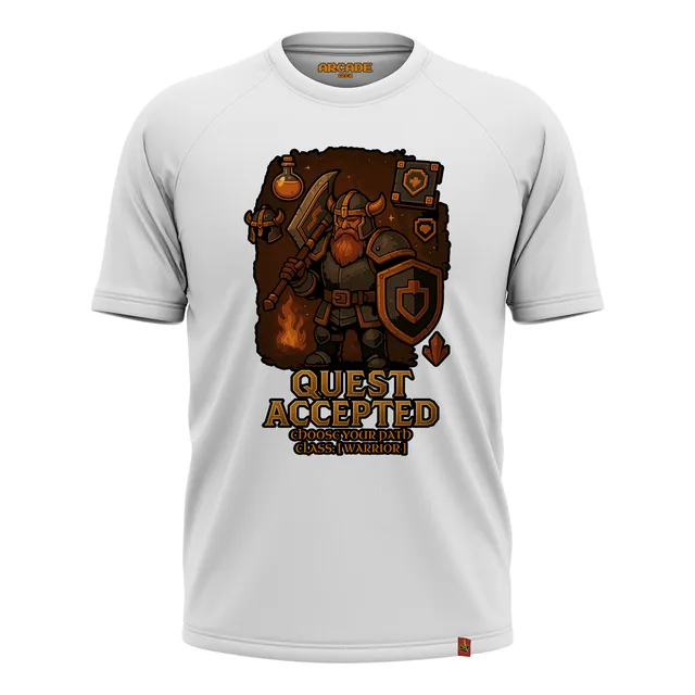 Camiseta Arcade Gamer Rpg Quest Accepted Warrior Guerreirro