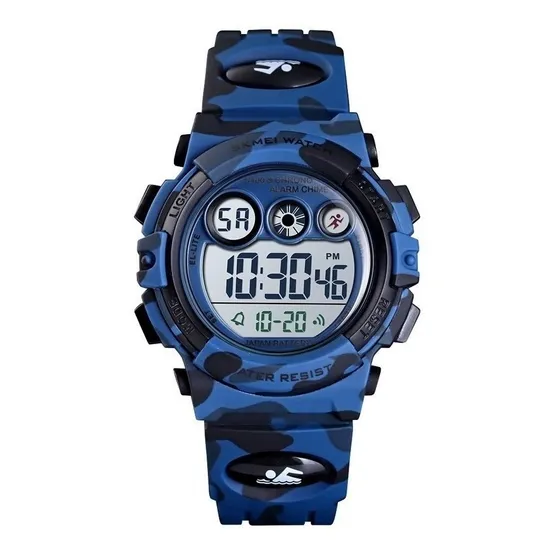Reloj pulsera digital Skmei 1547 con correa de poliuretano color azul oscuro - fondo gris