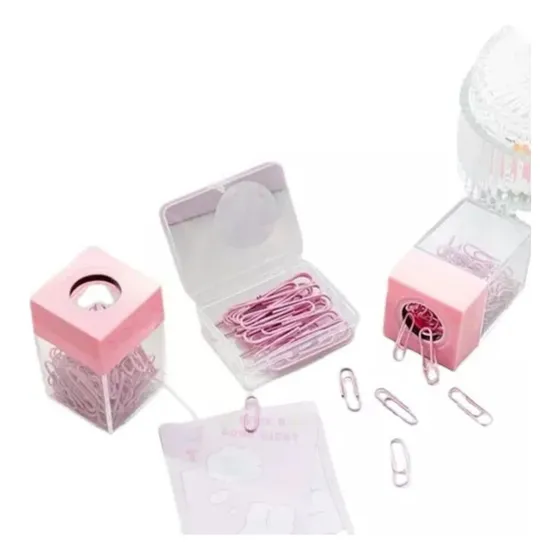 Porta Clips Magnético Com Imã 60 Clips Tons Pastel Rosa