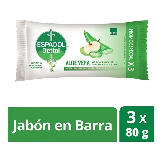 Jabón En Barra Espadol Dettol Aloe Vera 3 unidades 80g
