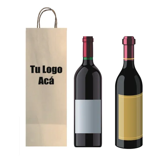 50 Bolsas Impresas Papel Earth Pact 12x12x36 Botella De Vino