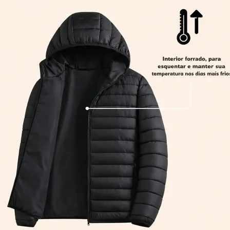 Jaqueta Puffer Impermeável Forrada Bolso Interno Frio Casaco