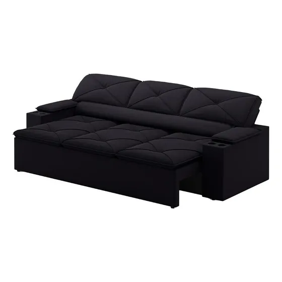 Sofá 3 Lugares Retrátil E Reclinável Pop 2,05m Cor Preto Desenho do tecido Velosuede