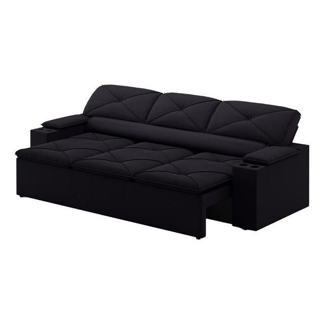 Sofá 3 Lugares Retrátil E Reclinável Pop 2,05m Cor Preto Desenho Do Tecido Velosuede Sofá 3 Lugares Retrátil E Reclinável Pop 2,05m Cor Preto Desenho Do Tecido Velosuede