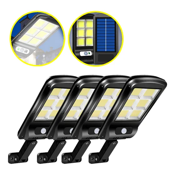 4x Luminária Refletor Carregamento Solar Sensor De Presença