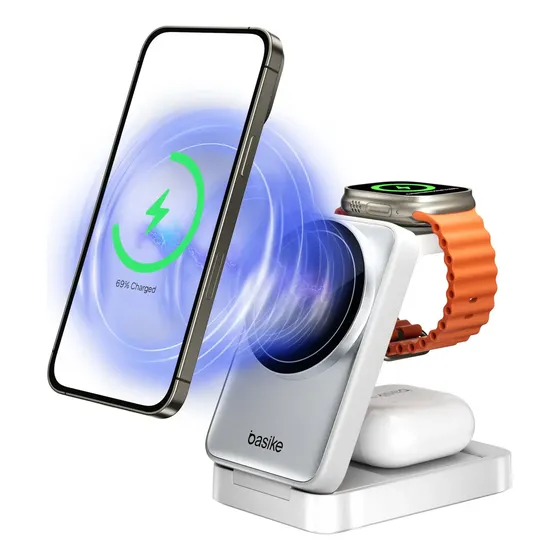 Carregador Sem Fio 3 Em 1 Suporte De Carregamento Rápido Para Mesa Compatível Com iPhone Branco