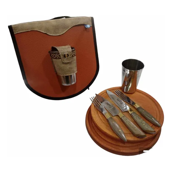 Set Asado P/ 2 Personas Cubiertos Artesanales - Cartuchera -