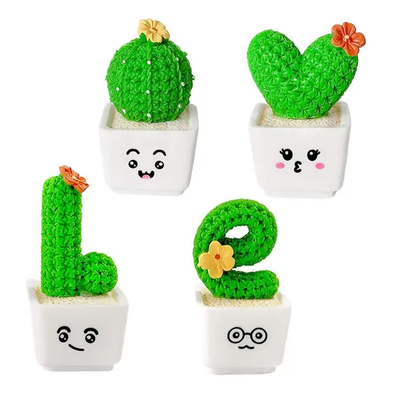 4x Mini Plantas De Cactus Verde Miniatura Figuras Grande