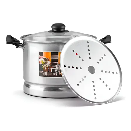 Vaporera Lamex De Aluminio 6.5 Litros Con Tapa De Vidrio Asas De Baquelita | Incluye Disco Vaporizador