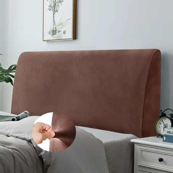 Funda Elástica Para Cabecera De Cama King Marrón Terciopelo