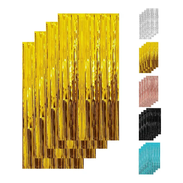 4 Cortina Metálica Para Fiestas Decoracion Cumpleaños Boda Color Dorado