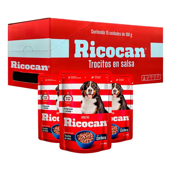 Pack Caja X15 Comida Húmeda Perro Ricocan Cordero 100gr | Cuotas sin interés