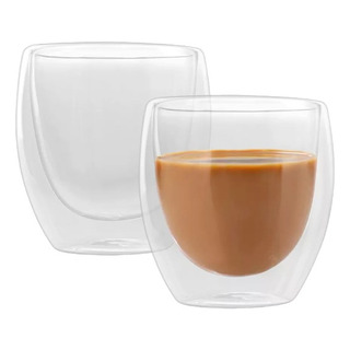 Pack 2 Tazas Doble Fondo Tipo Copa , Vidrio 250ml Cafe O Te Pack 2 Tazas Doble Fondo Tipo Copa , Vidrio 250ml Cafe O Te