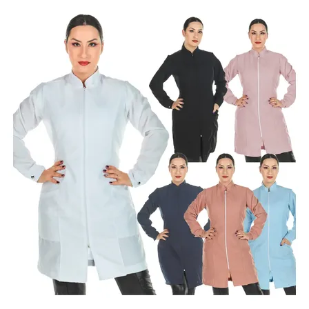 Jaleco Feminino Manga Longa Zíper Oxford Acinturado