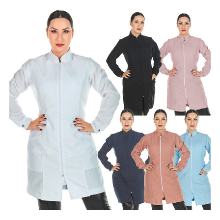 Jaleco Feminino Oxford Manga Longa Zíper Acinturado Jaleco Feminino Oxford Manga Longa Zíper Acinturado