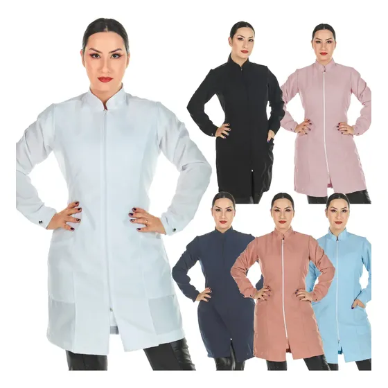 Jaleco Feminino Manga Longa Zíper Oxford Acinturado