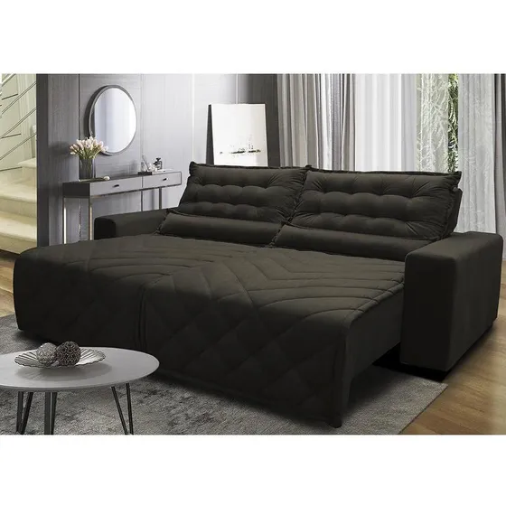 Sofá 2,72m Retrátil E Reclinável Cama Inbox Plus Café
