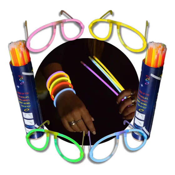 30 Lentes Neon Y 50 Pulseras Químicas- Combo Luminoso Fiesta Color
