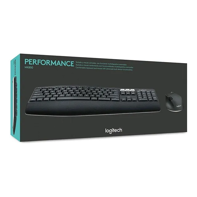 Kit de teclado y mouse inalámbrico Logitech MK850 Español Latinoamérica de color negro