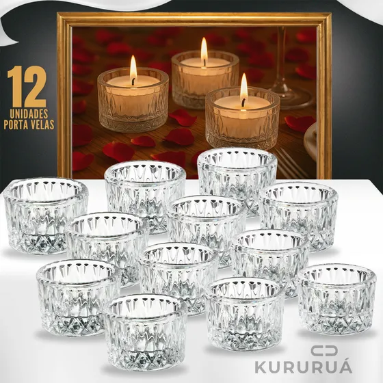 Castiçais Porta Velas Kit 12 Cristal Premium Redondo Luxo Marca Kururuá