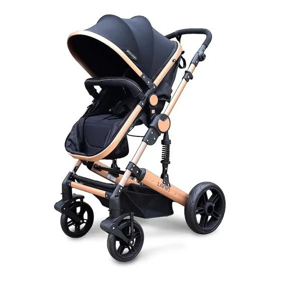 Coche Cuna Moisés Lanin Convertible Mega Baby Color Negro-Dorado