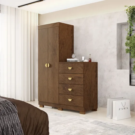 Ropero Cómoda Cajonera Dormitorio Armado Gratis Tienda Max Marrón Oscuro