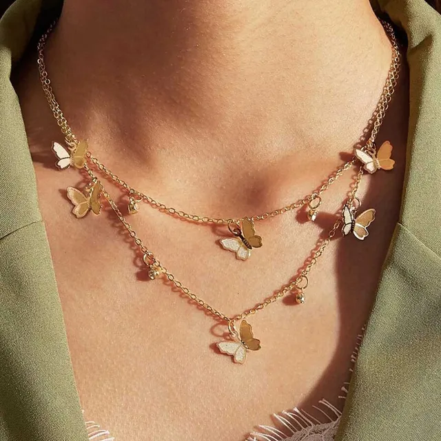 Collar De Mariposa De Doble Capa De Nuevo Estilo, Colgante D