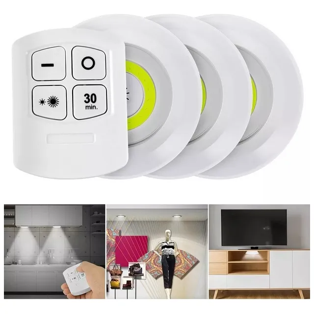 Set Lampara Inalámbrica Adhesivas Con Pilas C/control Remoto Luz Blanco cálido
