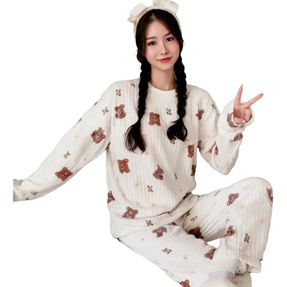 Pijama De Mujer Polar Peluche Estampado Y Trama Bianca 10652