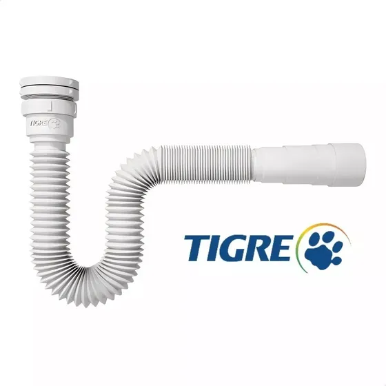 Sifão Sanfonado Tubo Flexível Multiuso Universal Para Pias Lavatórios Cubas Branco Tigre