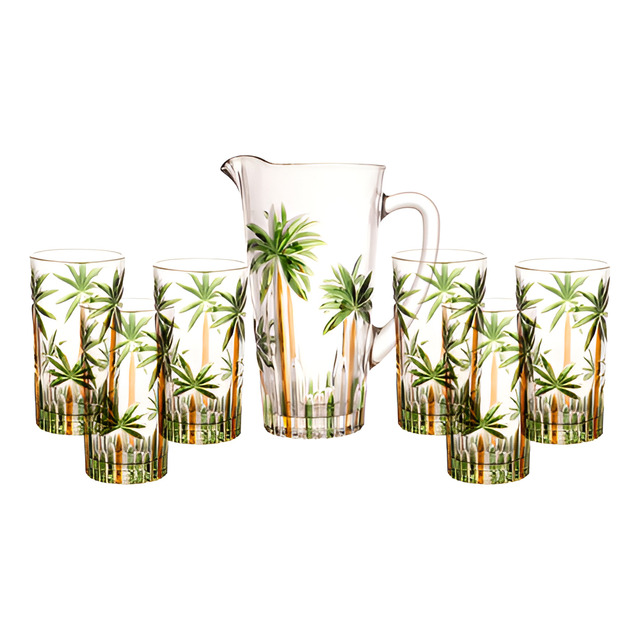 Conjunto Jarra Com 6 Copos Cristal Palm Tree Handpaint Wolff Conjunto Jarra Com 6 Copos Cristal Palm Tree Handpaint Wolff