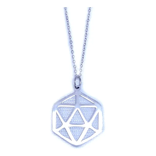 Pingente Dado Rpg Contorno D20 Aço Inox D&d Com Corrente