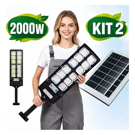 Kit 2 Refletor Led 2000w Com Sensor Luminaria Solar Externa Potente
