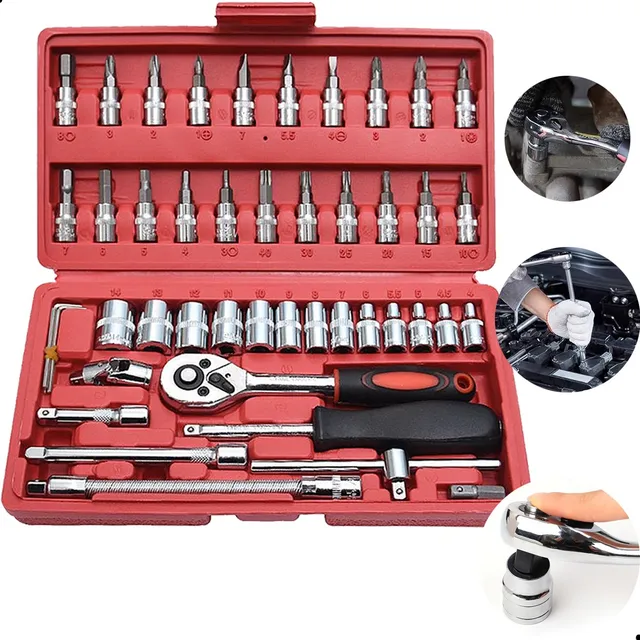 Herramienta Dados Llave Trinquete De 46pcs En Caja Mecánicas