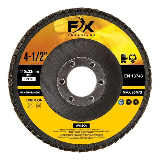 Kit 5 Disco Flap 4-1/2  Pol 120gr Esmerilhadeira Angular